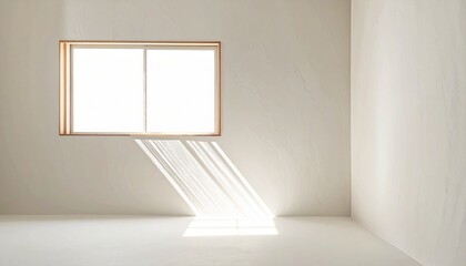 Fototapeta premium Sunlit Minimalist Room Interior with White Walls and Wooden Window