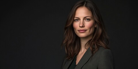 Fototapeta premium Elegant Portrait of a Confident Woman in Professional Attire Against a Dark Background