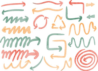 Watercolor Hand Drawn Arrows Set – Colorful Decorative Direction Symbols and Doodle Elements