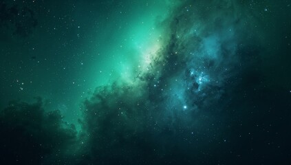 Naklejka premium Green and Blue Nebula Field Space Background