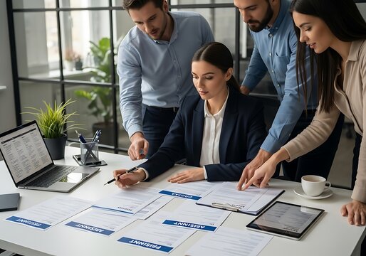 Team collaboration during data analysis session at office workspace