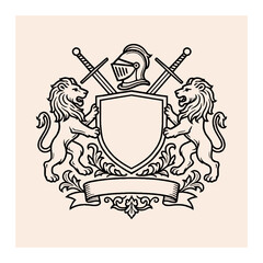 Vintage heraldic lion logo shield coat of arms family crest logo vector