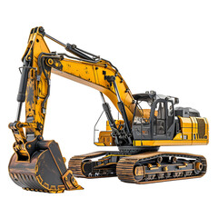 Yellow Excavator Construction Vehicle on Black Background