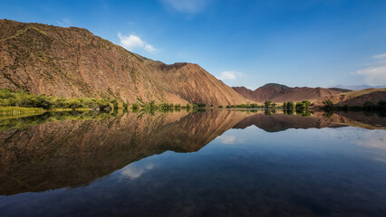 The view of Ak Kol Lake in Kyrgyzstan