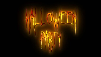 Creepy glowing Halloween Party text animation with fiery dripping letters and spooky horror, perfect for haunted event promotions, party invitations, seasonal ads, and festive greetings.