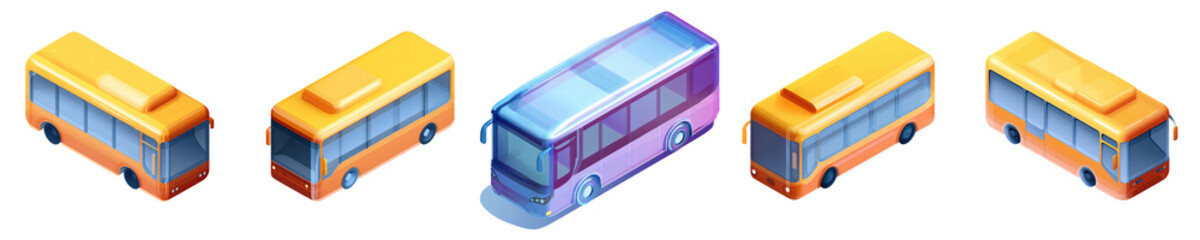3D Isometric Glassmorphism Icon PNG Set &ndash; Bus
