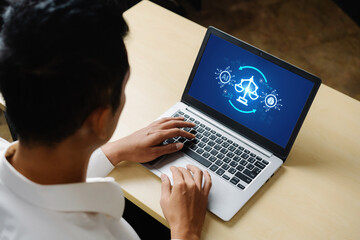 AI ethics responsibility standard law and rules on computer screen provide report of AI ethic transparency preventing technology crime. brisk