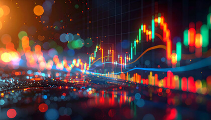 Vibrant Financial Data Visualization with Colorful Bokeh Effect.