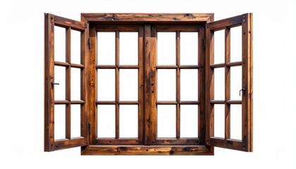 Wood-framed window with twelve glass panes and outdoor greenery visible