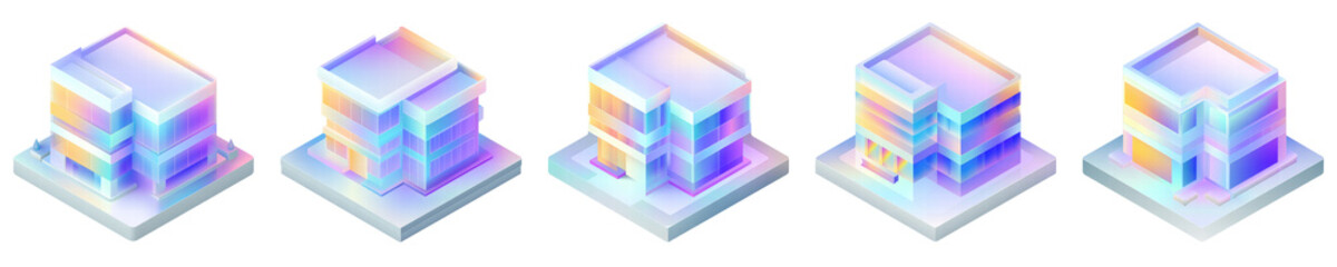Fototapeta premium 3D Isometric Glassmorphism Icon PNG Set – School building