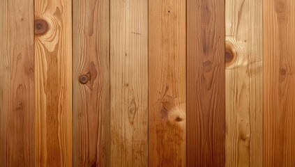 Fototapeta premium Close-up view of a vertical wood paneling, showcasing rich, warm tones and natural wood grain.