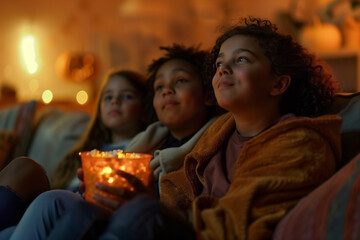 Family watching Halloween cartoon together