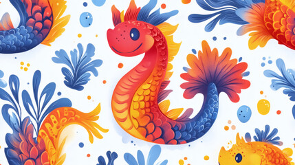 Colorful underwater creatures pattern
