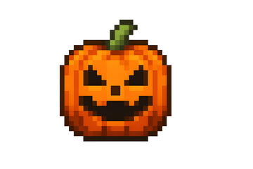Fototapeta premium Halloween pumpkin pixel art without background, transparent background