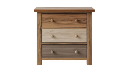Clean White Wooden Nightstand with Three Drawers, Modern Furniture Isolated. clipping path, Business concept, PNG, graphic resources.