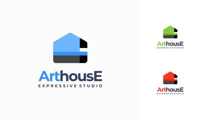 art gallery house logo. Art museum or artist school concept logo with abstract geometric shape house in multicolor design. colorful house artwork logo icon.
