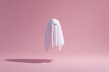 white ghost floating on a pink background