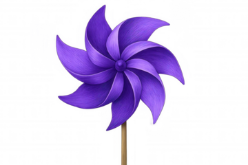 Purple pinwheel spinning with wind, illustrating childhood joy, playtime, and outdoor fun, transparent background