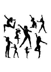 Female gymnastics training activity silhouettes