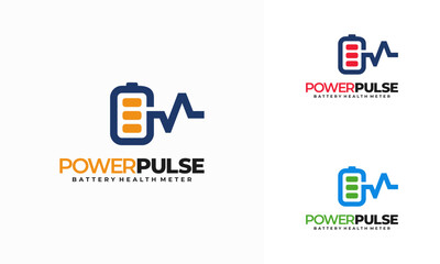 Power Pulse Battery health meter Logo designs concept vector
