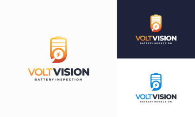 Volt Vision Battery inspection logo concept vector, Energy finder vector logo template
