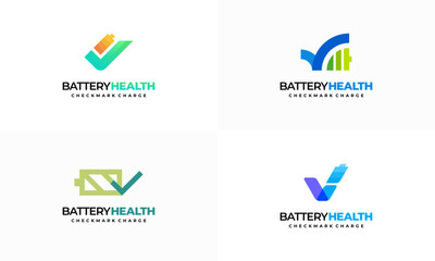 Set of Battery Health Logo designs concept with Check symbol, Battery Technology logo symbol