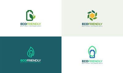 Set of Green Energy with battery Symbol, Eco energy logo concept vector