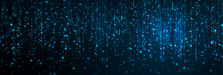 A dynamic and immersive digital background featuring glowing blue binary code and data streaming downwards, creating a futuristic matrix effect, symbolizing technology and information.
