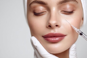 Woman undergoing Botox treatment in clinical setting with focus on skin care and rejuvenation. Procedure is professional solution for maintaining youthful and smooth skin.
