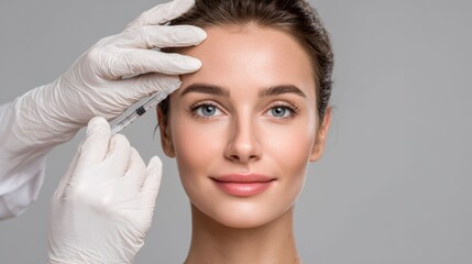 Woman undergoing Botox treatment in clinical setting with focus on skin care and rejuvenation. Procedure is professional solution for maintaining youthful and smooth skin.