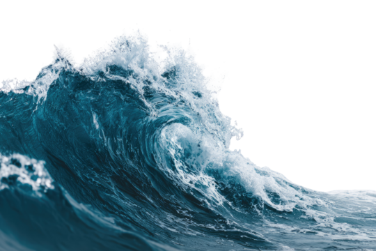 Powerful ocean wave cresting, frothy white foam