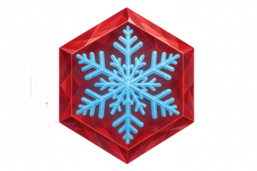 Snowflake icon in a red faceted gem, representing ice, cold, and festive winter concepts on a transparent background