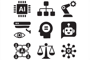 Robotics and automation vector illustration icons for engineering and industry use