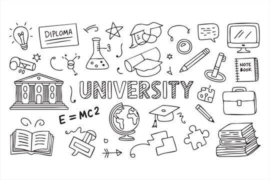 Science and education hand-drawn doodle icon pack for academic and research design