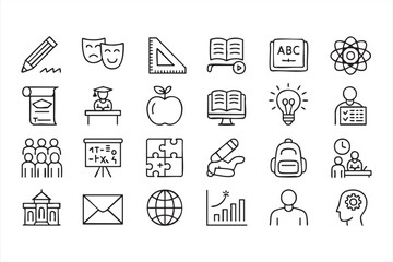 Academic and learning icons collection featuring books, globe, and graduation designs