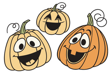 Funny Pumpkin Faces Set &ndash; Vector PNG & Vector File, Transparent Background