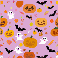 Obraz premium Spooky Cute Halloween Ghost and Pumpkin Illustration halloween seamless pattern