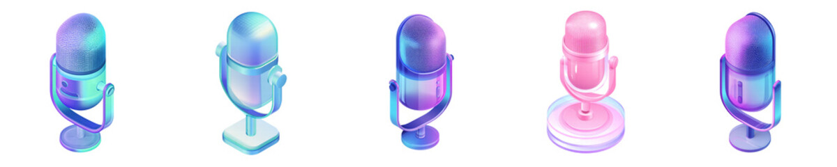 3D Isometric Glassmorphism Icon PNG Set – Podcast Microphone