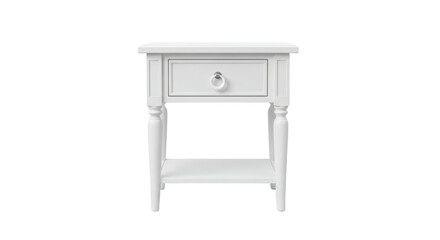 Elegant Vintage Wooden Nightstand with Single Drawer and Turned Legs, Modern Classic. clipping path, Business concept, PNG, graphic resources.