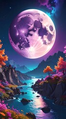 Magical moonlit valley landscape