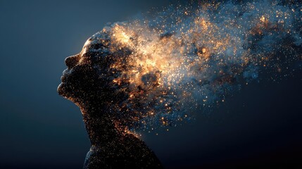 Exploding mind with dreams and emotions concept. A surreal representation of a mind bursting with creativity.