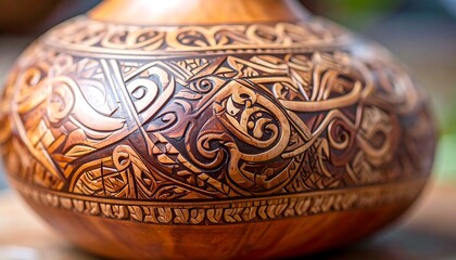 Close-up of carved gourd vase