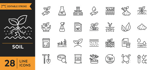 Soil icon set. Editable stroke. Vector illustration