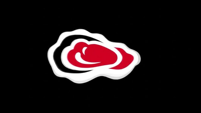 Abstract red shape with white and gray border on black background