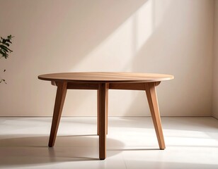 Light-wood round dining table in a minimalist setting