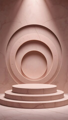 Obraz premium Pink tiered podium with concentric circles and marble texture background stage display