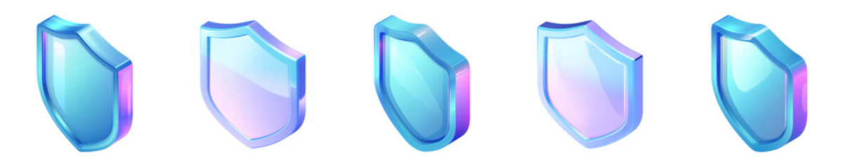 3D Isometric Glassmorphism Icon PNG Set &ndash; Shield