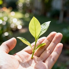 손바닥위의작은새싹과자연빛