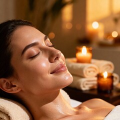 눈감고미소짓는여성의평온한스파시간