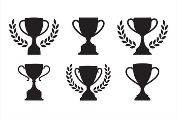 Recognition award icon set with laurel trophies representing honor and accomplishment